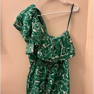She+Sky Green and White off the shoulder Romper